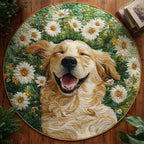 Sunny Daisy Round Mat Rug - washable non-slip printed rug
