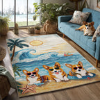 Sunny Day Corgi area rug in a living room