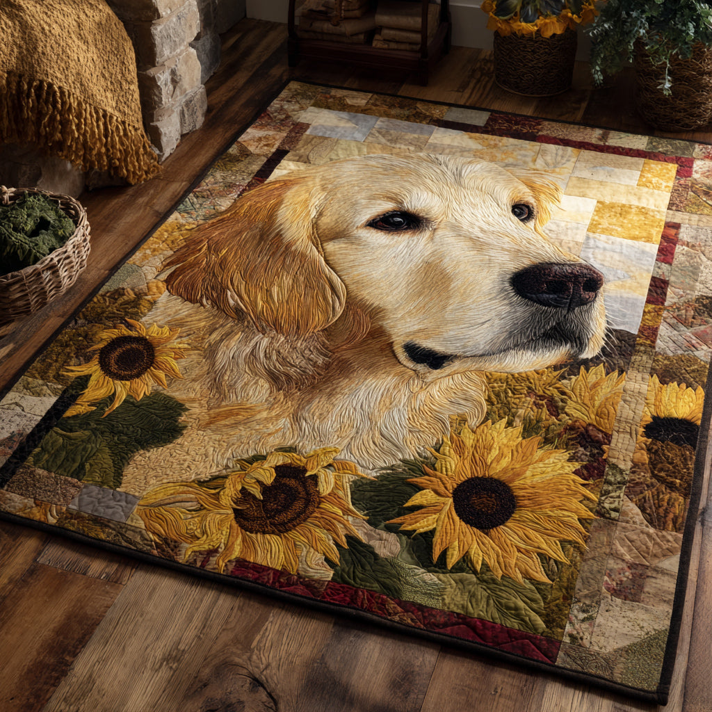 Sunny Golden Retriever area rug in a living room