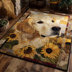 Sunny Golden Retriever area rug in a living room