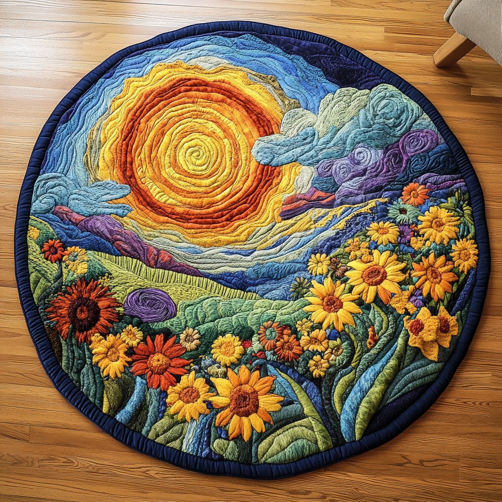 Sunny Petals Round Mat Rug - washable non-slip printed rug