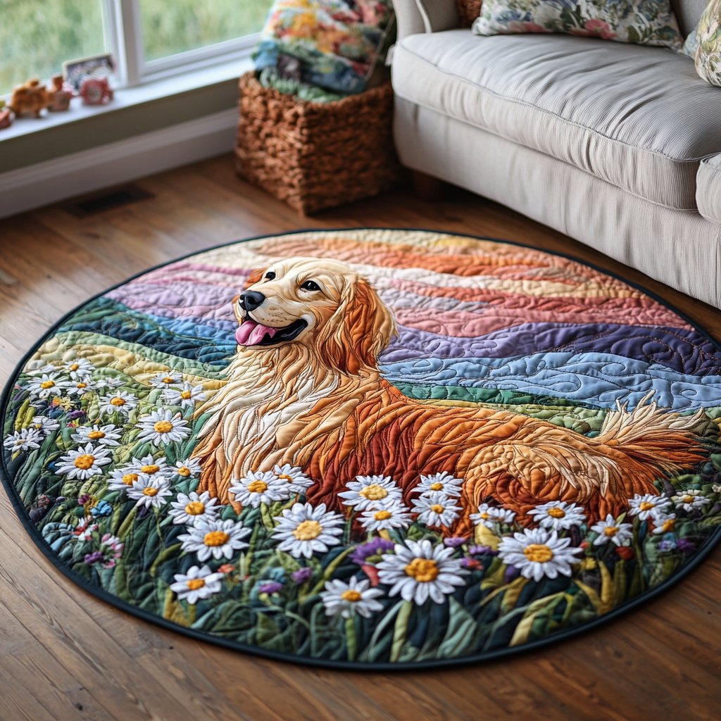 Sunny Retriever Round Mat Rug - washable non-slip printed rug