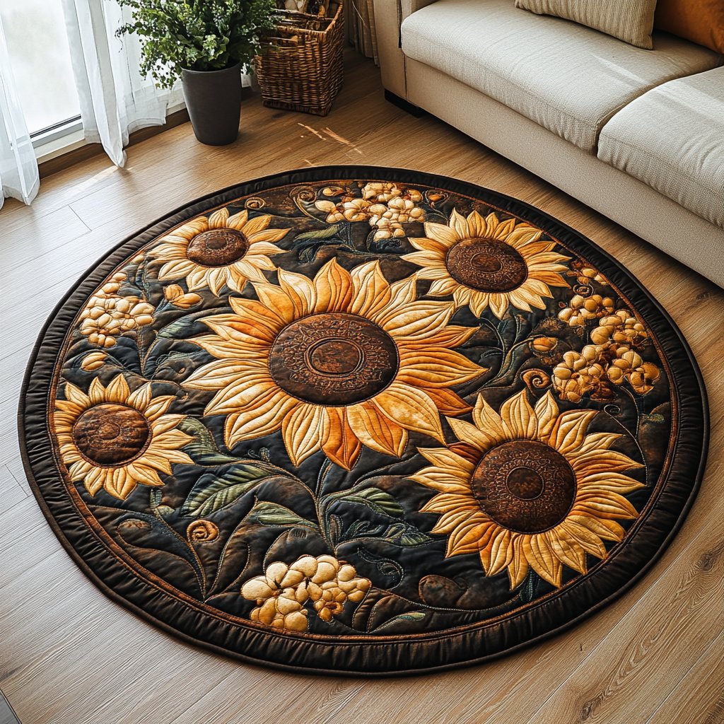 Sunny Serenity Round Mat Rug - washable non-slip printed rug