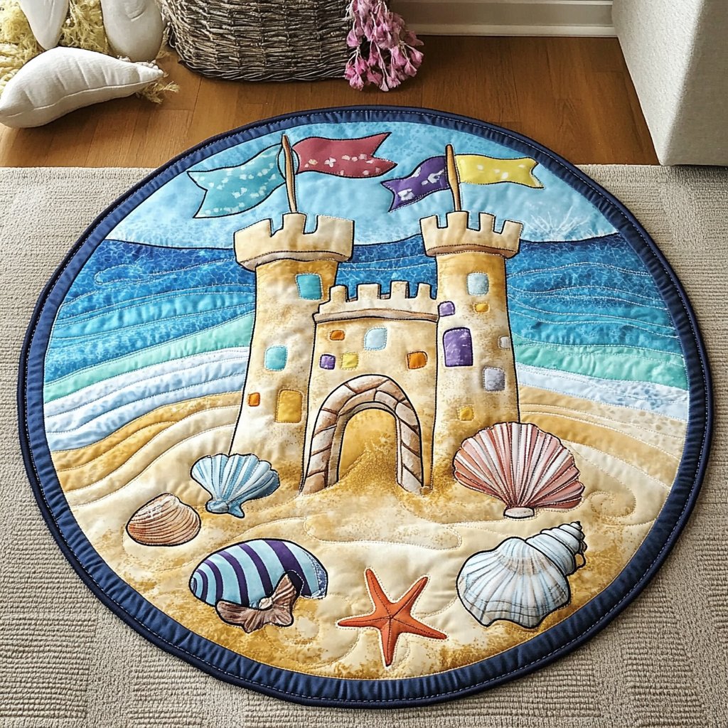Sunny Shores Round Mat Rug - washable non-slip printed rug