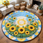 Sunny Sunflower Garden Round Mat Rug - Nature Design | Serene Home Decor - washable non-slip printed rug