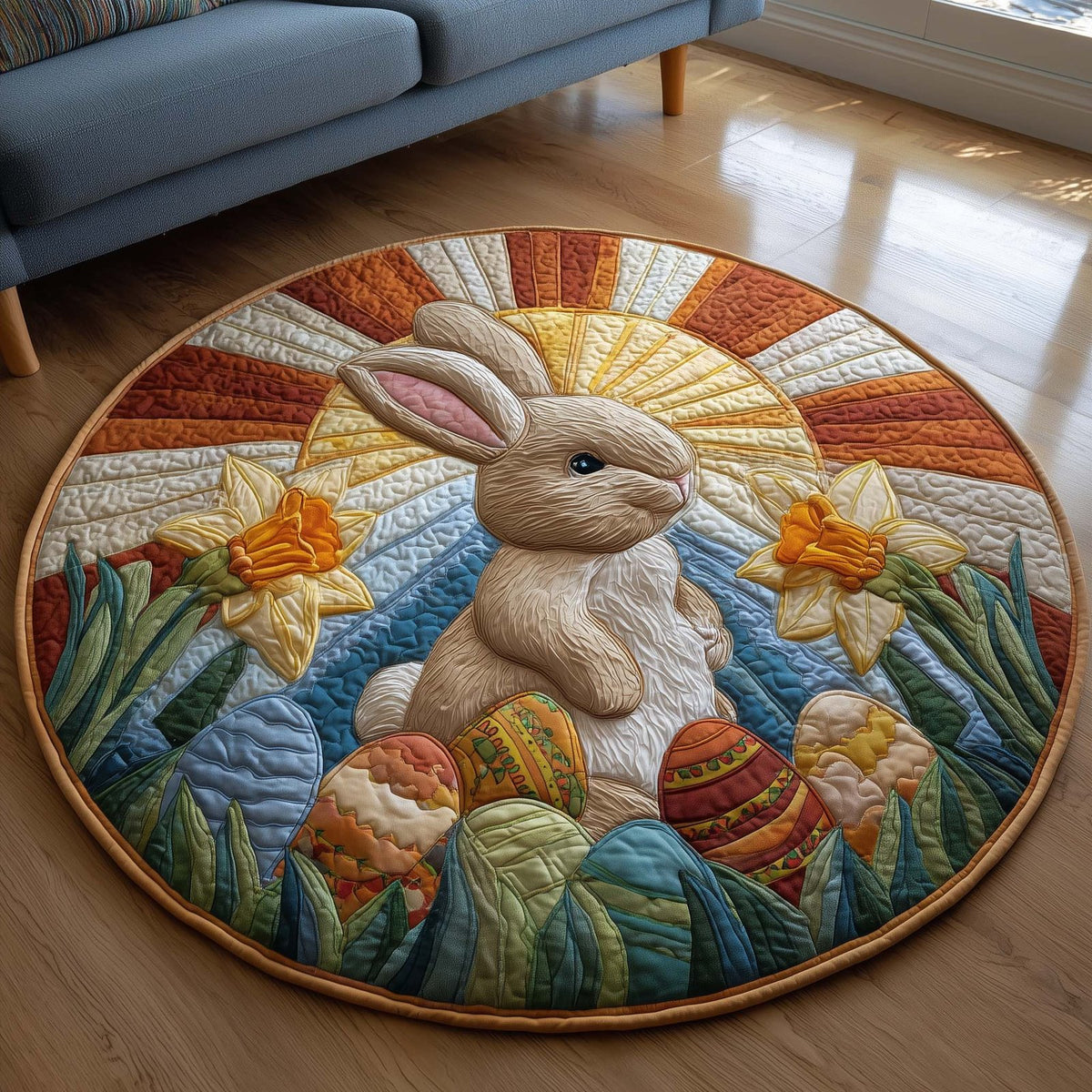 Sunrise Bunny Round Mat Rug - washable non-slip printed rug