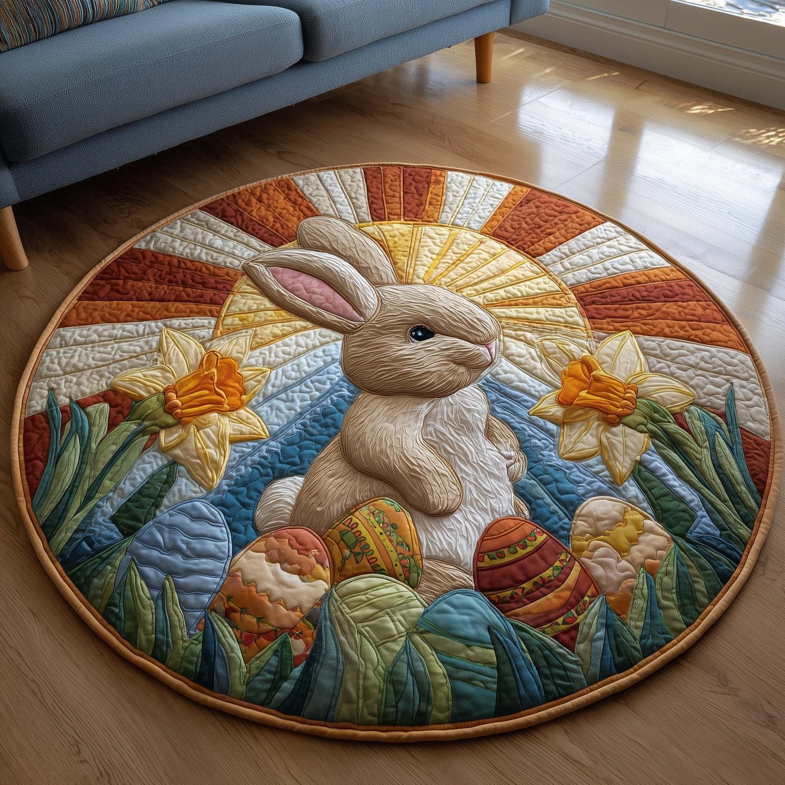 Sunrise Bunny Round Mat Rug - Nature Design | Serene Home Decor