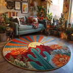 Sunrise Cactus Round Mat Rug - washable non-slip printed rug