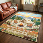 Sunrise Campsite area rug in a living room