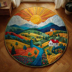 Sunrise Farm Round Mat Rug - washable non-slip printed rug