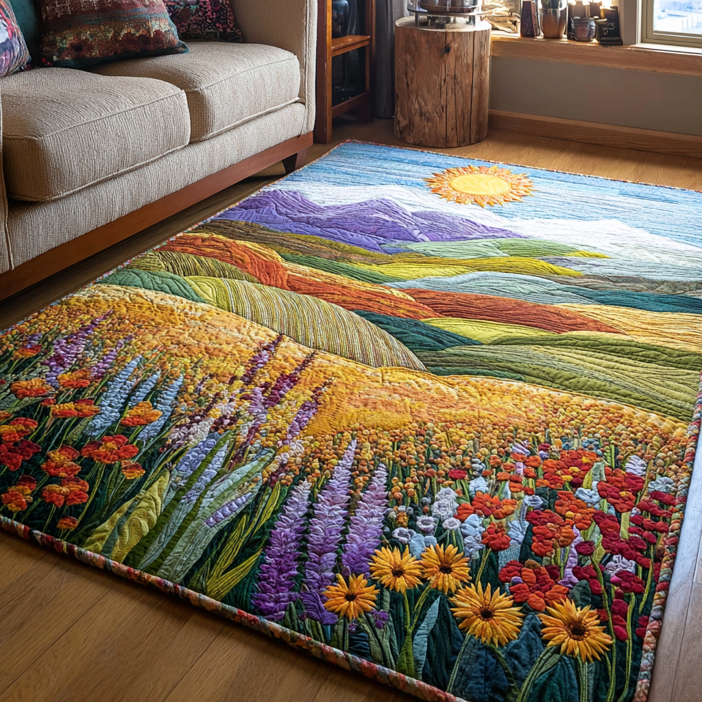 Sunrise Field area rug in a living room