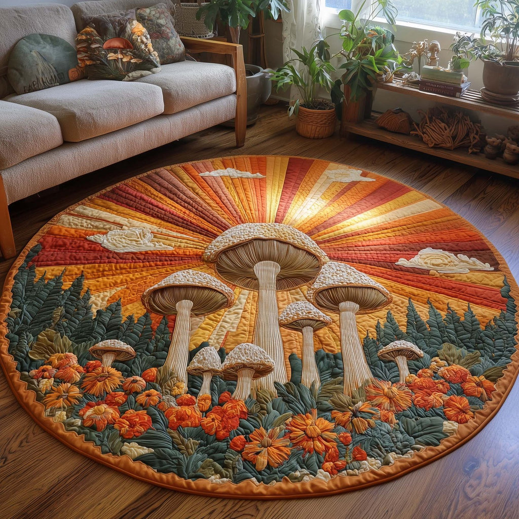 Sunrise Mushroom Round Mat Rug - Nature Design | Serene Home Decor