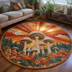 Sunrise Mushroom Round Mat Rug - washable non-slip printed rug