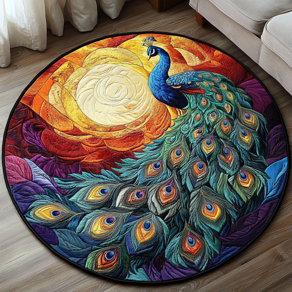 Sunrise Peacock Round Mat Rug - washable non-slip printed rug