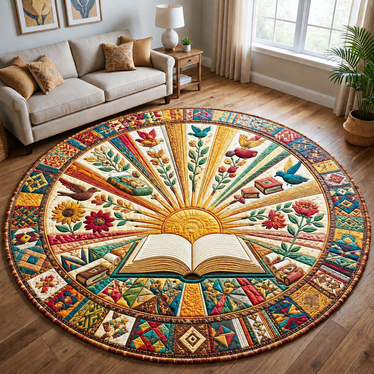 Sunrise Reading Round Mat Rug - Nature Design | Serene Home Decor