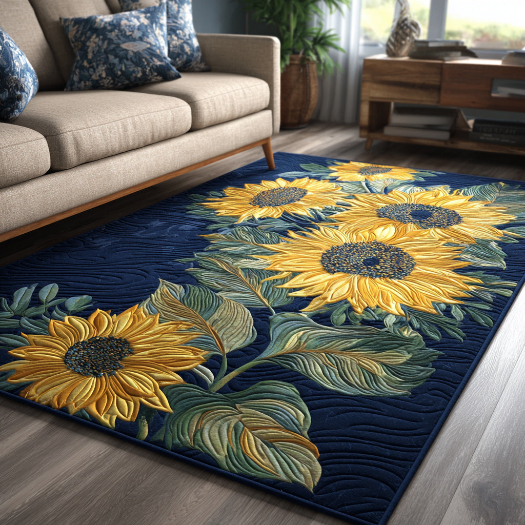 Sunrise Sunflower area rug in a living room