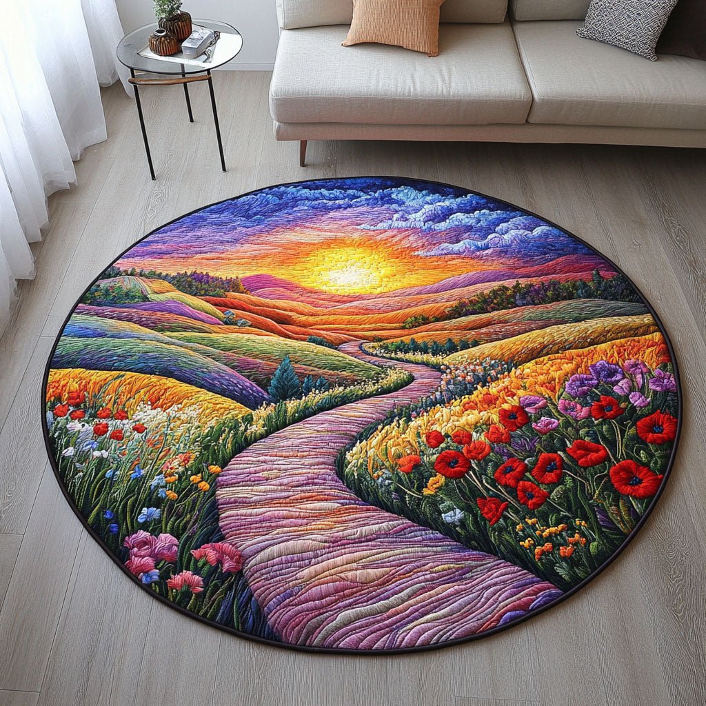 Sunrise Symphony Round Mat Rug - washable non-slip printed rug