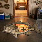 Sunset Bass Custom Shape Area Rug - Cute Animal Design | Die-Cut Non-Slip Rug - washable non-slip printed rug