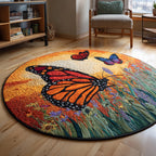 Sunset Butterfly Meadow Round Mat Rug - washable non-slip printed rug