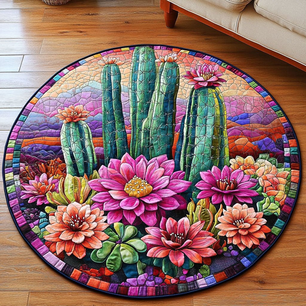 Sunset Cactus Round Mat Rug - washable non-slip printed rug