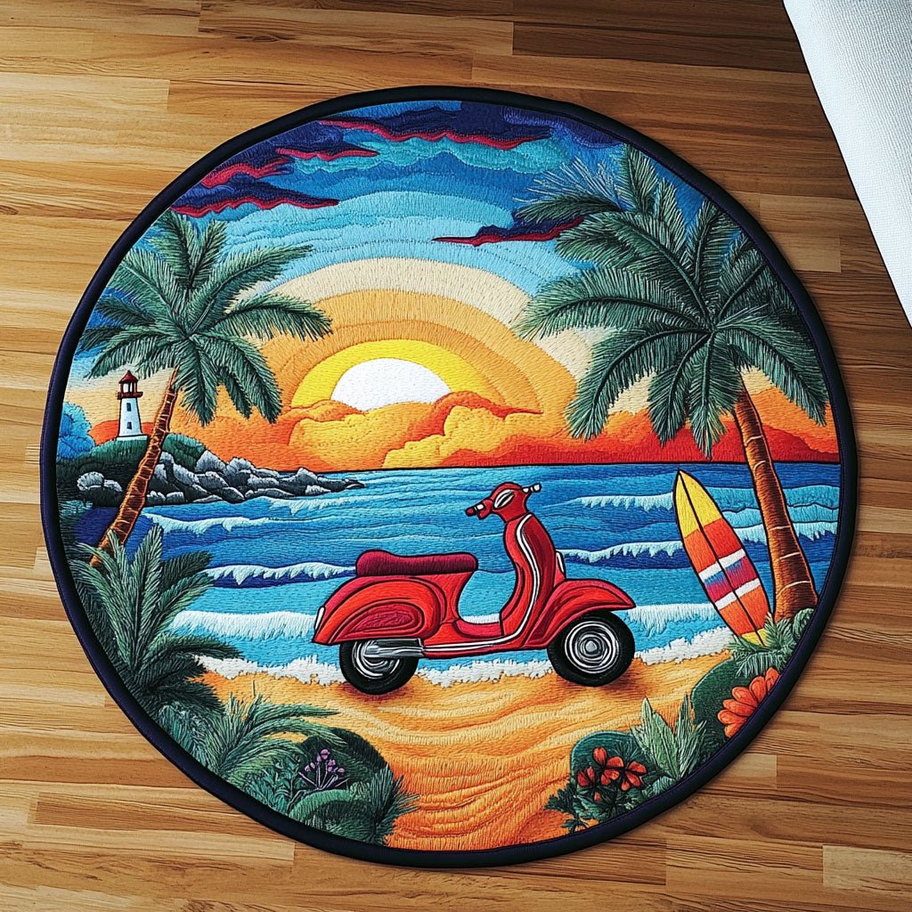 Sunset Escape Round Mat Rug - washable non-slip printed rug