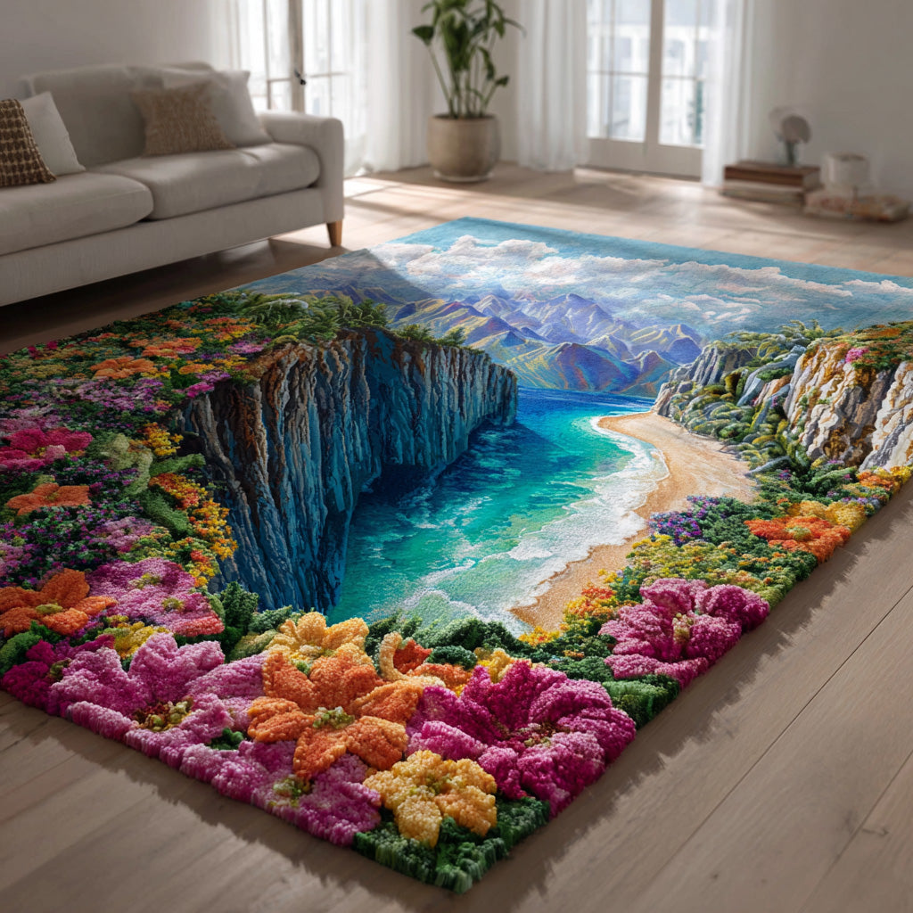 Sunset Flutter area rug in a living room