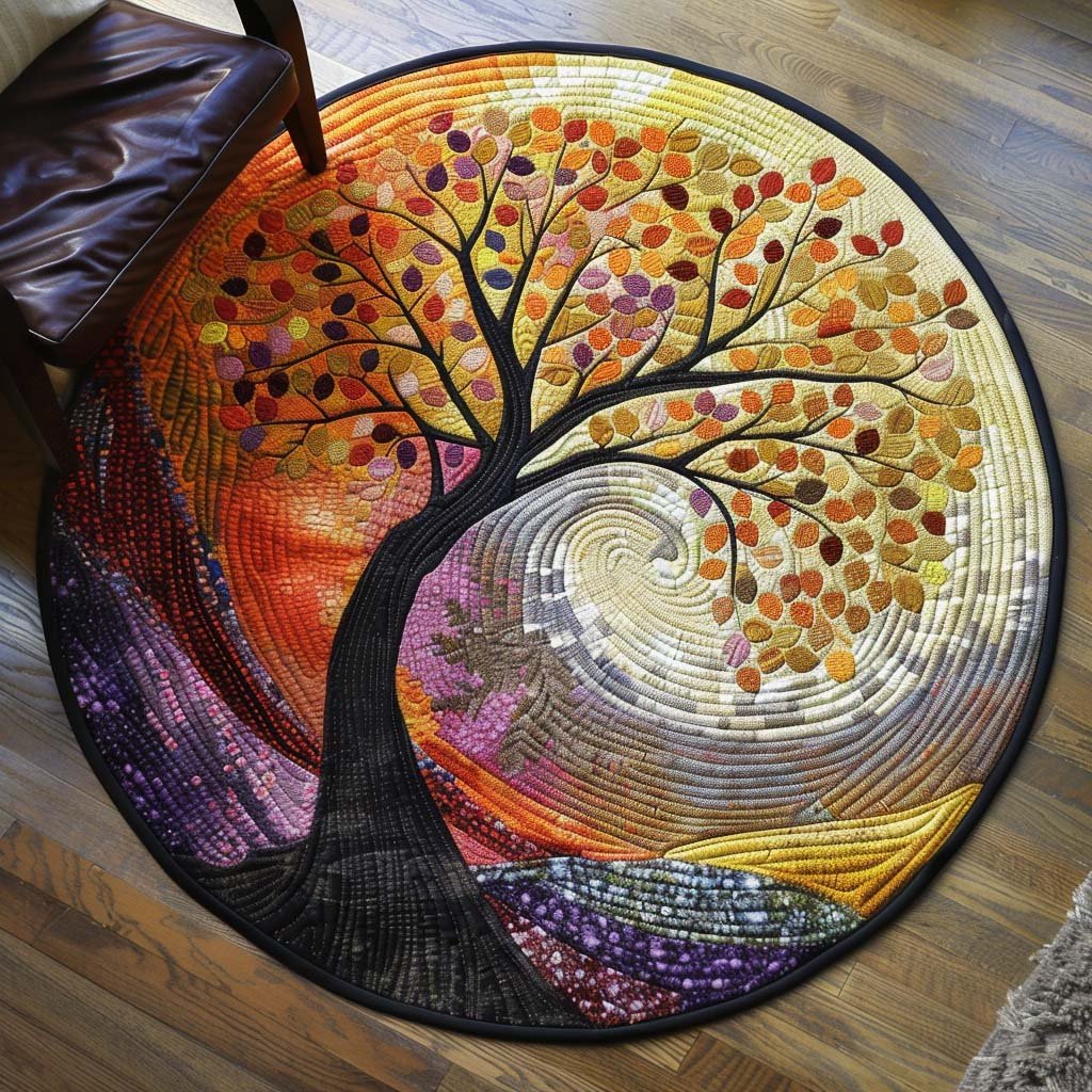Sunset Grove Round Mat Rug - washable non-slip printed rug
