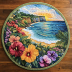 Sunset Hibiscus Serenity Round Mat Rug - washable non-slip printed rug
