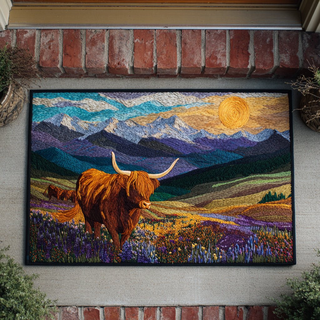 Sunset Highland Cow Doormat - Nature Design | Printed Welcome Doormat