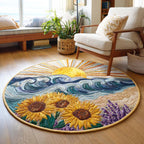 Sunset Horizon Round Mat Rug - washable non-slip printed rug