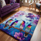 Sunset Hummingbird area rug in a living room