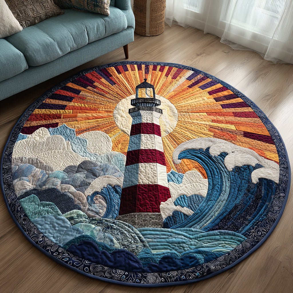Sunset Lighthouse Round Mat Rug - washable non-slip printed rug