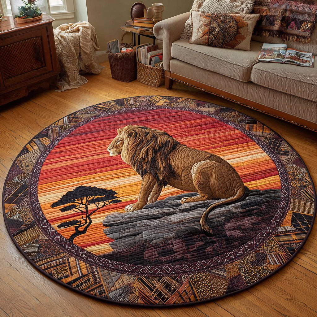 Sunset Lion Round Mat Rug - washable non-slip printed rug