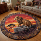 Sunset Lion Round Mat Rug - washable non-slip printed rug
