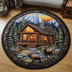 Sunset Lodge Round Mat Rug - washable non-slip printed rug
