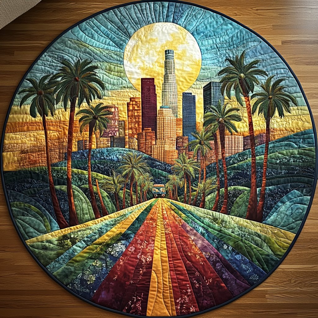 Sunset Los Angeles Faith Round Mat Rug - washable non-slip printed rug