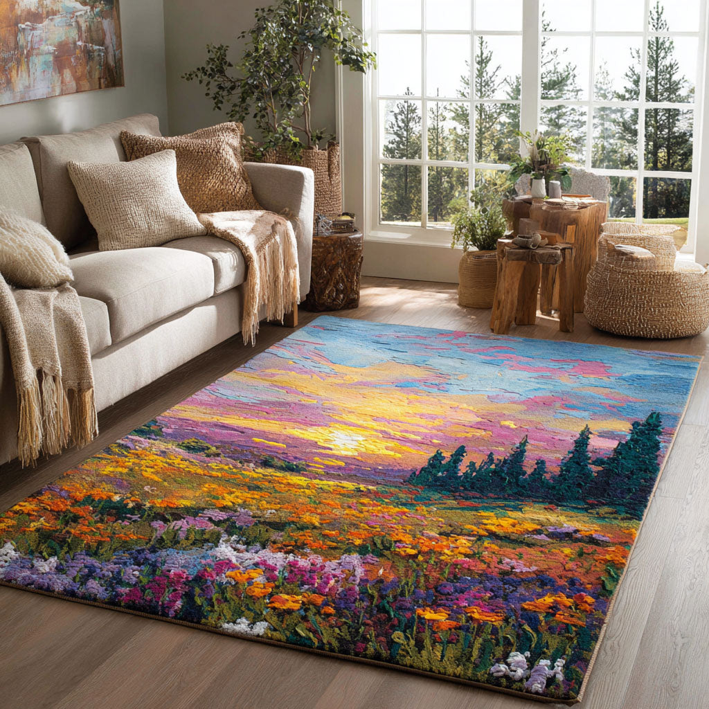 Sunset Meadow area rug in a living room