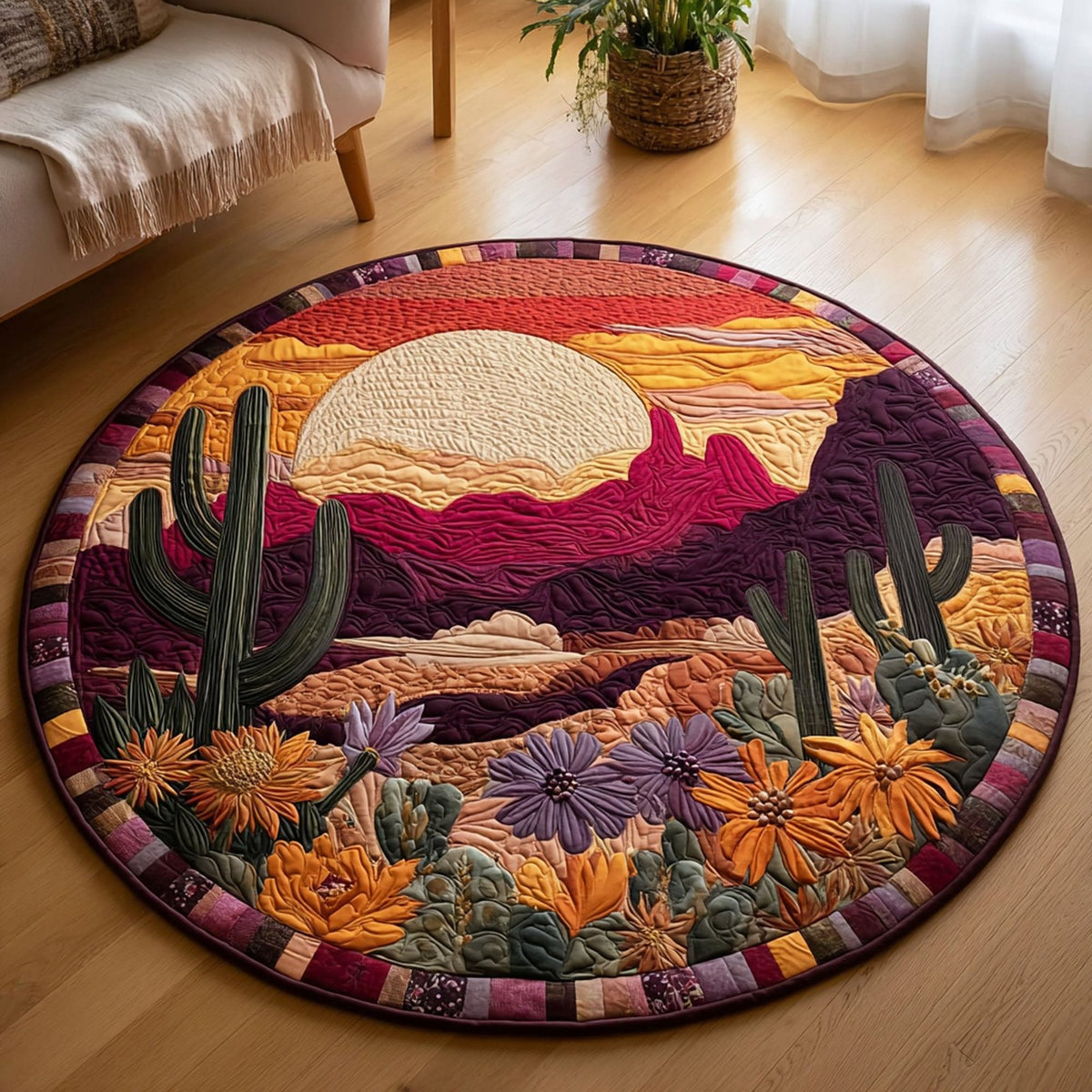 Sunset Mirage Round Mat Rug - washable non-slip printed rug