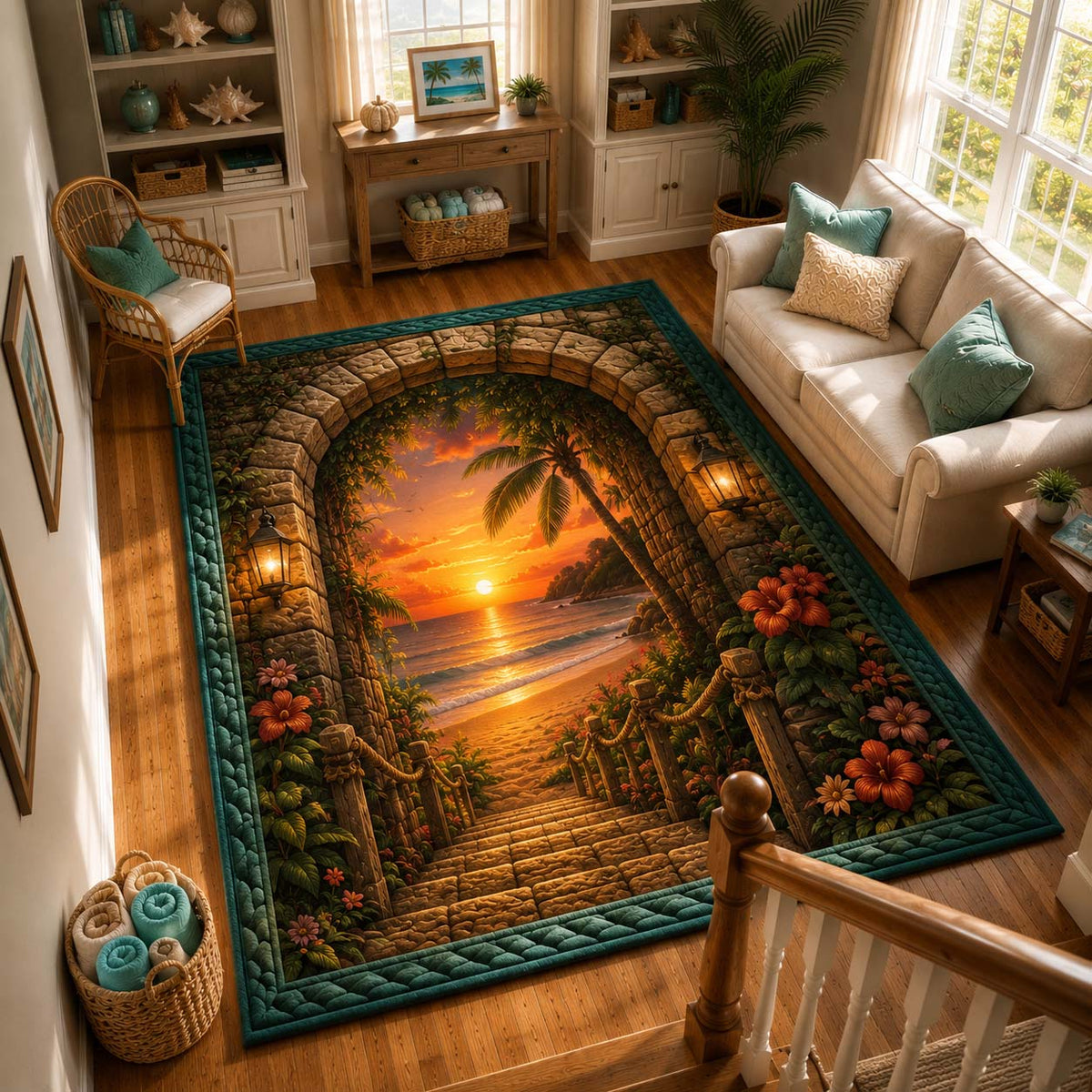 Sunset Passage area rug in a living room