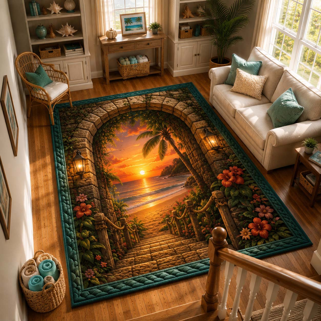 Sunset Passage area rug in a living room