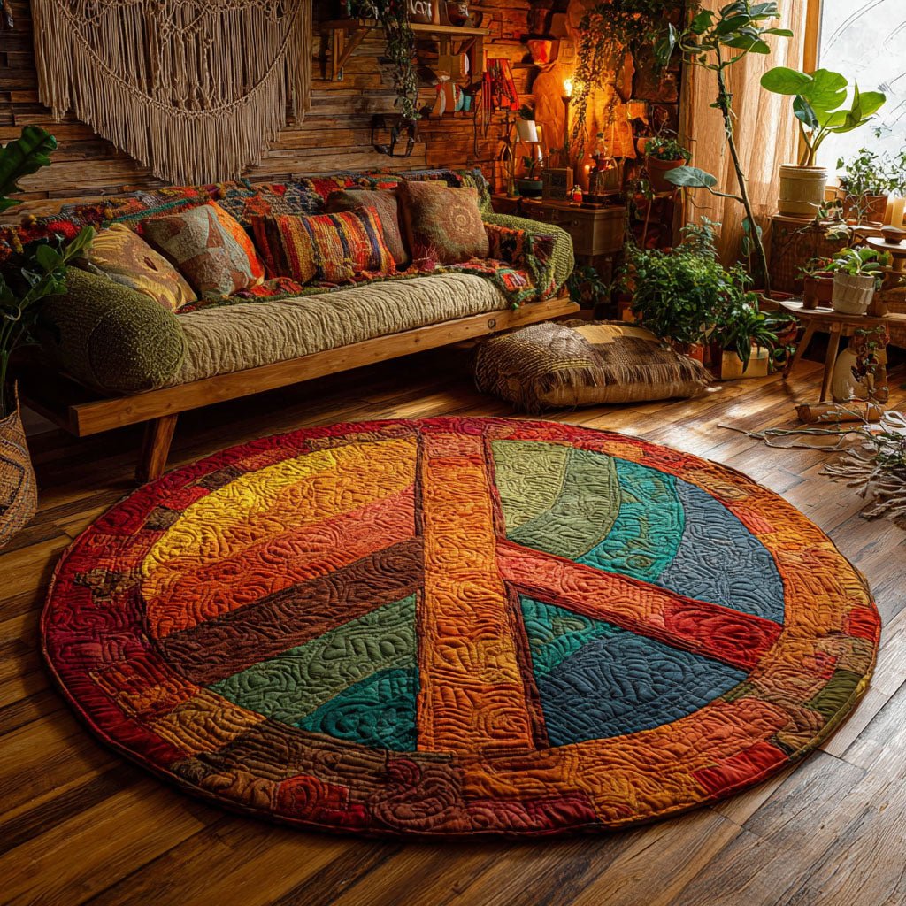 Sunset Peace Round Mat Rug - washable non-slip printed rug