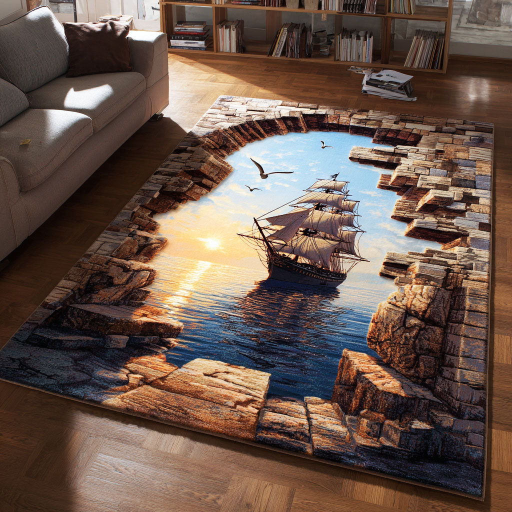 Sunset Sailing area rug in a living room