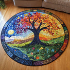 Sunset Seasons Tree Round Mat Rug - washable non-slip printed rug