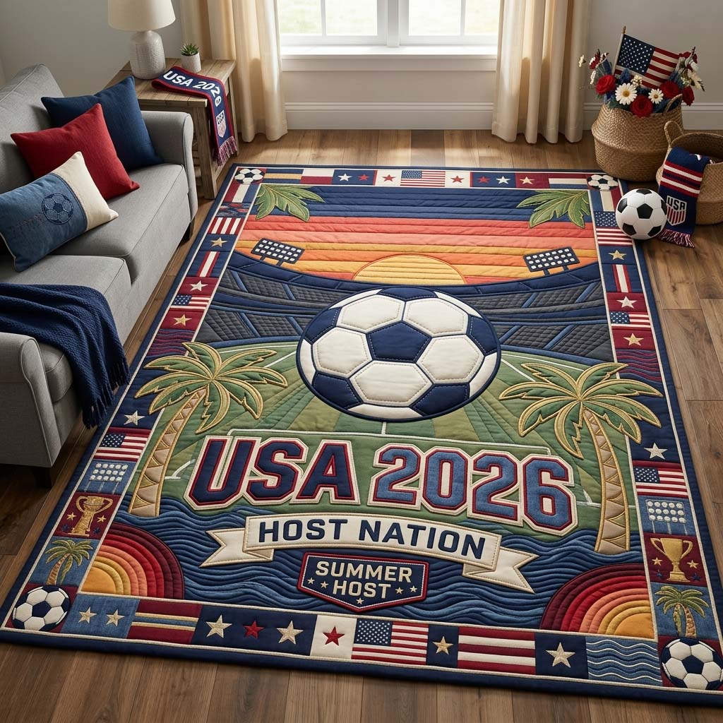 Sunset Stadium area rug in a living room