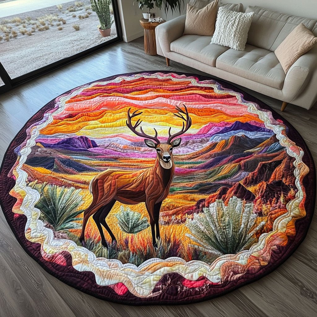 Sunset Stag Round Mat Rug - Nature Design | Serene Home Decor