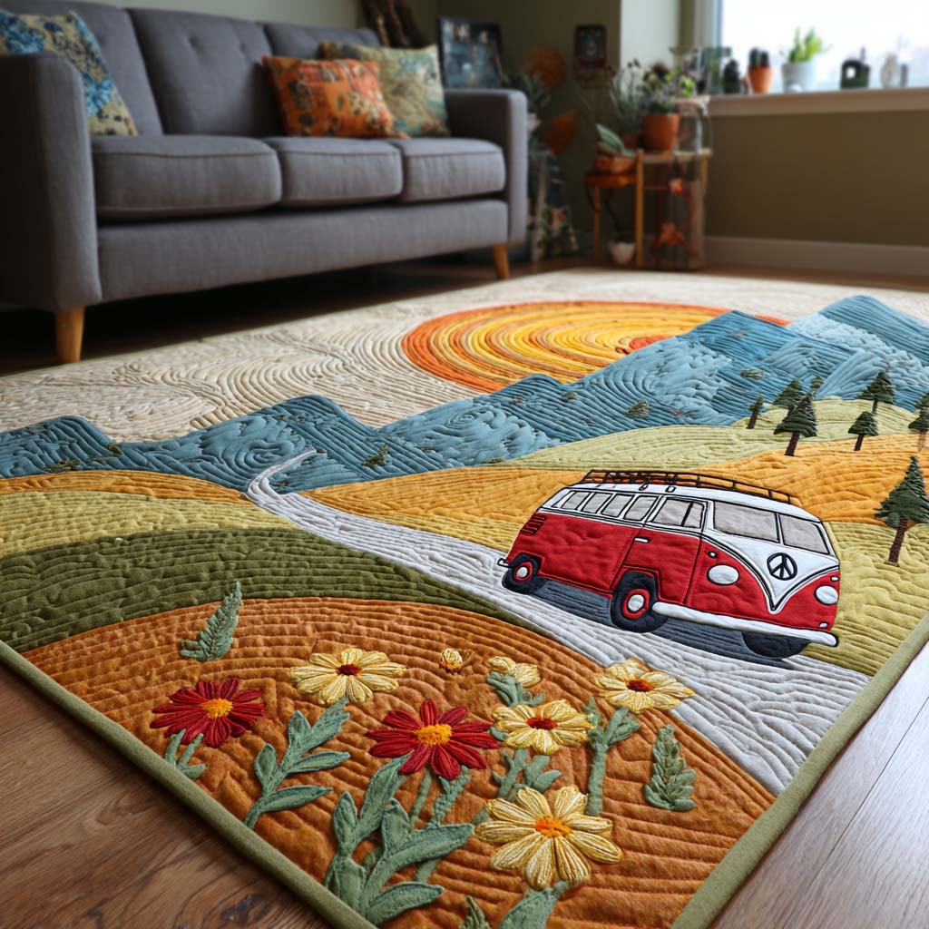 Sunset Trip area rug in a living room