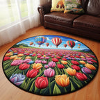 Sunset Tulips Round Mat Rug - washable non-slip printed rug