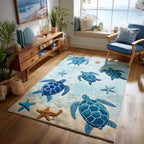 Sunset Turtle area rug in a living room