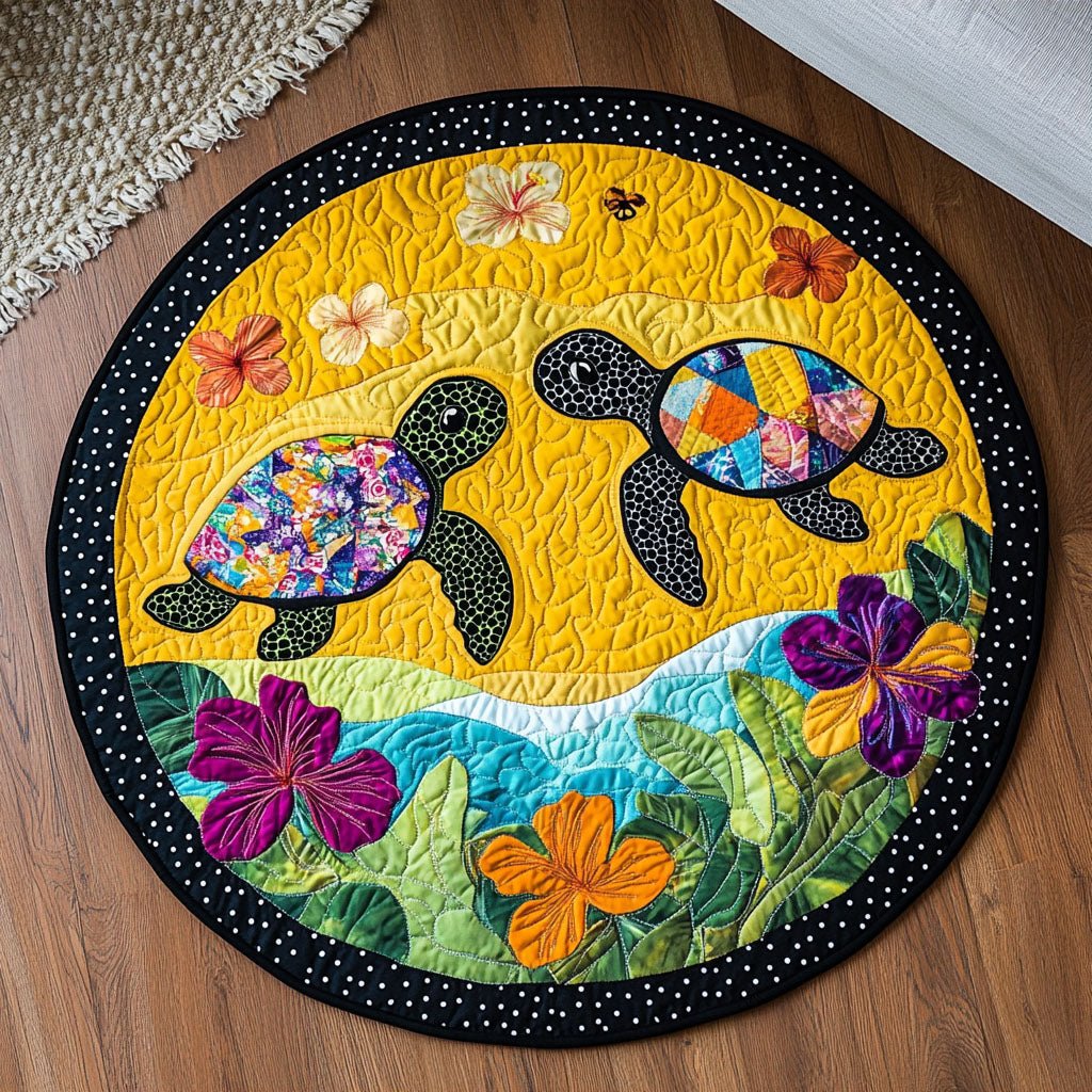 Sunset Turtle Duo Round Mat Rug - washable non-slip printed rug
