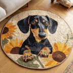 Sunshine Dachshund Round Mat Rug - washable non-slip printed rug